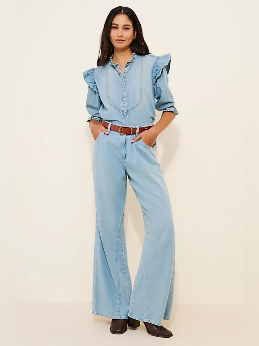 Free People Sheridan Mid Rise Trouser Flare Size 32 Blue